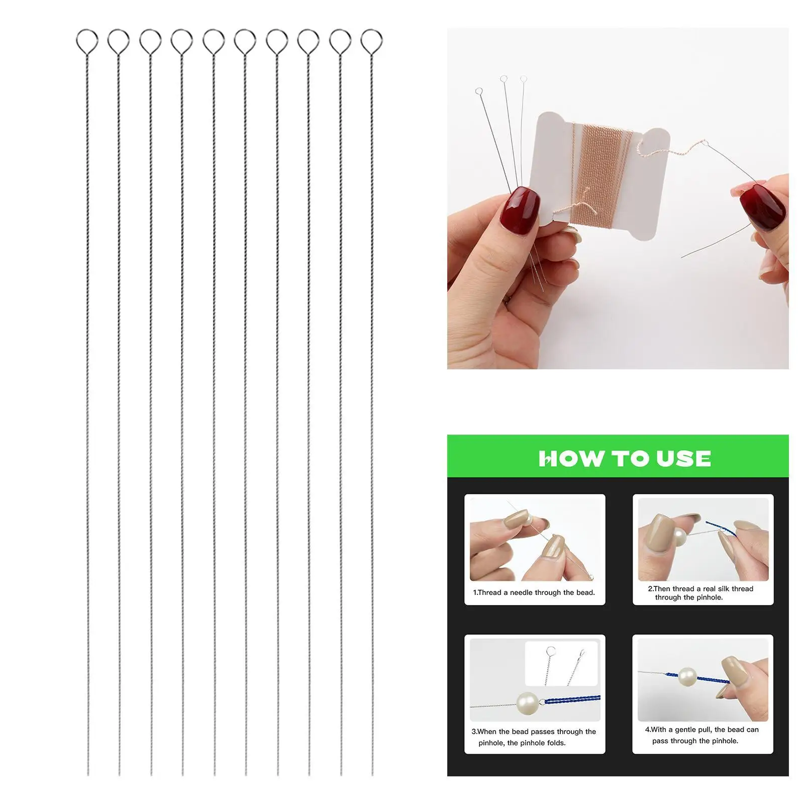 10 Pieces Basic Beading Pin Professional General Craft Beading Threader Tool
