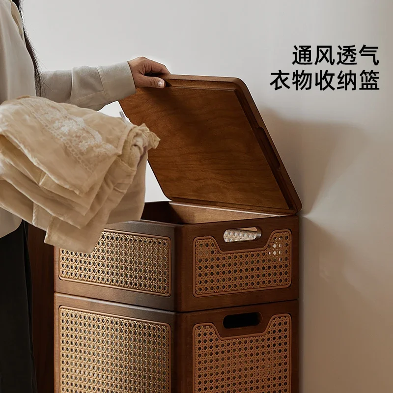 Household removable storage box Toys Clothes Snacks Storage basket Rattan braided with lid Large capacity finishing box