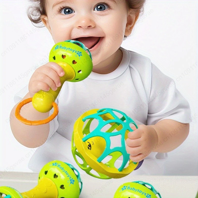 3 pçs brinquedo do bebê colorido instrumento musical chocalho shaker areia martelo sino crianças brinquedos de aprendizagem precoce