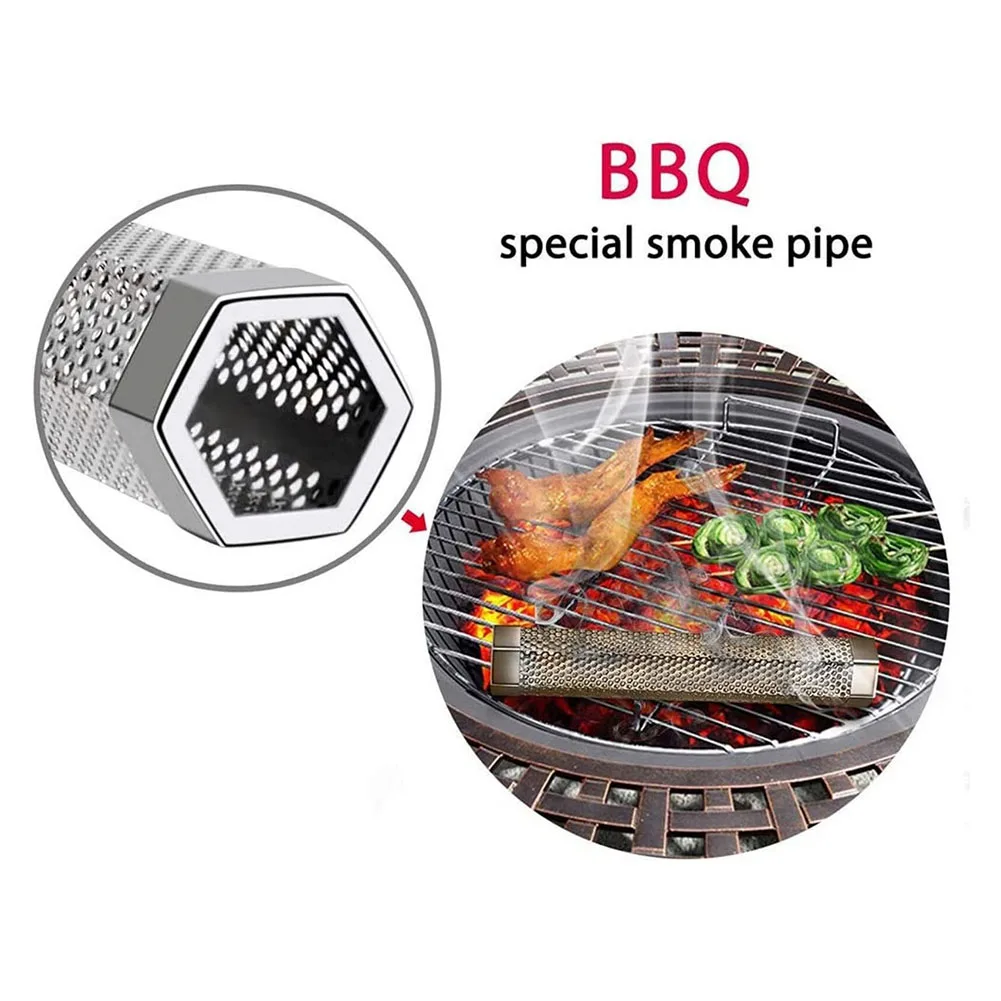 Tubo de filtro de acero inoxidable de 12 pulgadas para barbacoa, pipa de madera para fumar, accesorios de cocina al aire libre