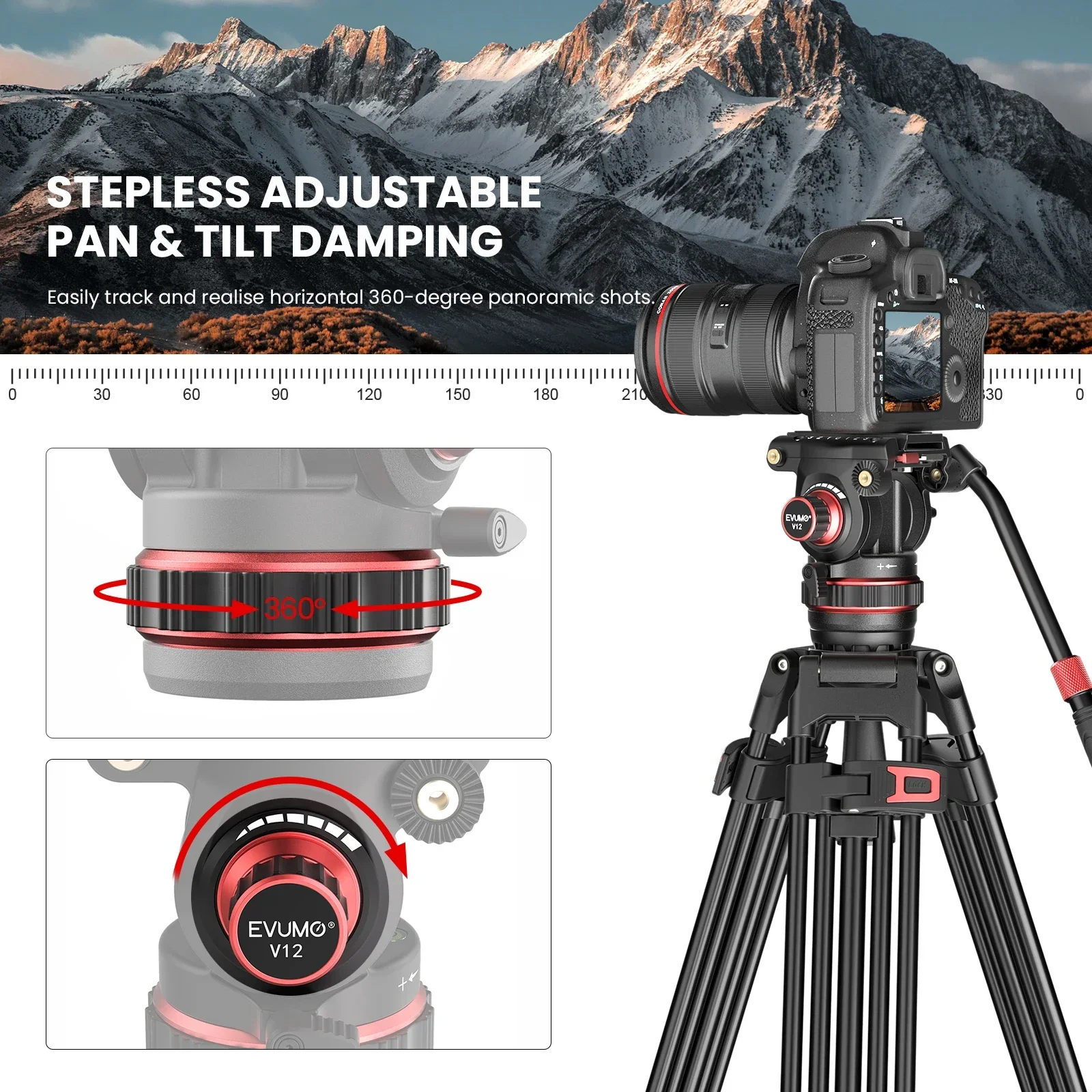 74\'\' Video Tripod Metal Heavy Duty Professional Tripod for Camera Camcorder Fluid Video Head Pan Tilt Damping Max Load 22lb/10kg