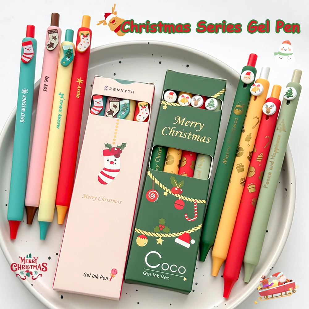 4 Pcs Christmas Series Gel Pens 0.5mm Cute Cartoon Quick-Dry Pens IG Style Minimalist Fun Button Pens Christmas Gift