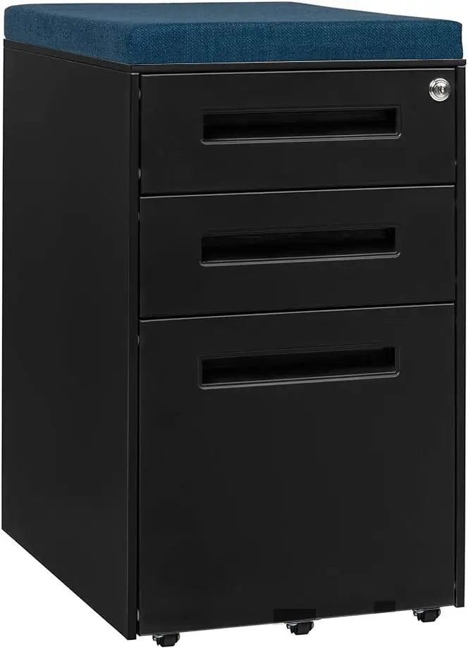 Laura Davidson Furniture STOCKPILE Seated 3 Drawer Mobile File Cabinet with Removable Magnetic Cushion Seat - Metal Filing