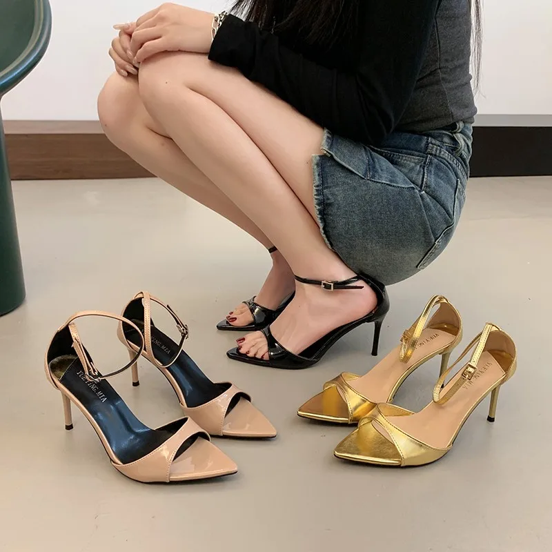 

Summer New Women Thin High Heel Sandals Fashion Open Toe Ankle Strap Shoes Ladies Sexy Stripper Party Sandals Zapatos Mujer