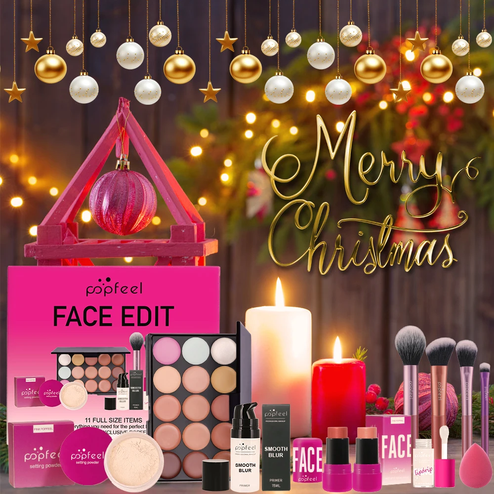 POPFEEL Natal tudo em um kit de maquiagem sombra em pó lipgloss lipoil, presente de dia dos namorados para meninas e mulheres