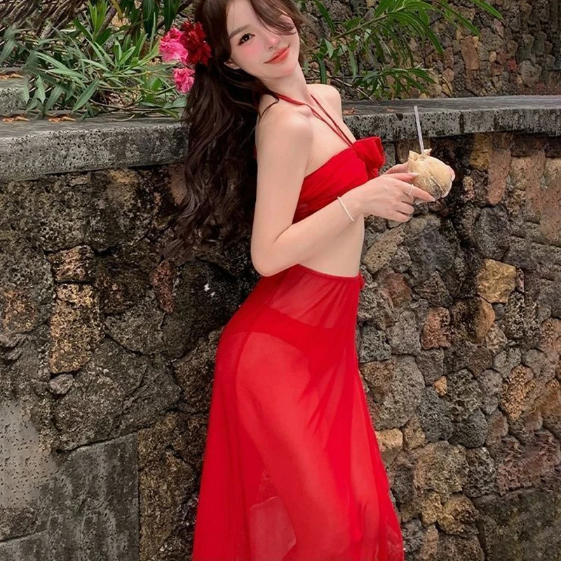 Bikini Set Invisible Push Up V Cut Small Large Bust Swimwear Summer Getaway Slimming Sexy Pure Chic Influencer Beach Resort​​