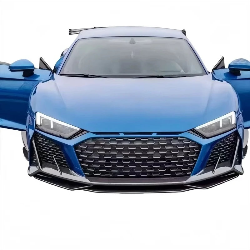 For R8 Upgraded Dry Carbon Fiber Front Spoiler Body Kit with Polished Finish Black Color for 2021-2023 Models 3