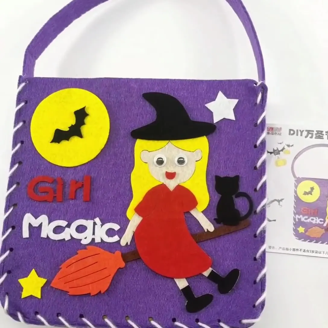 Hand Sewn Halloween Trick or Treat Tote Bags Kids DIY Crafts Kits Sewing Non-Woven Candy Basket Bags Toys Gifts for Children