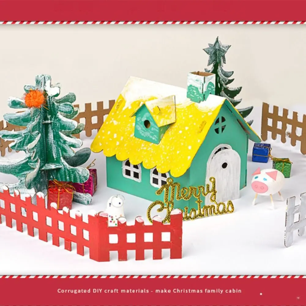 Pintura DIY hecha a mano para niños, casa de galletas de Navidad, decoraciones para festivales, casa de galletas, concha de papel, artesanía casera, cabaña casera