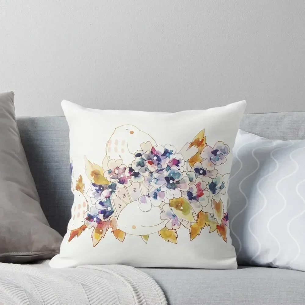 mochi bird with hydrangea. Throw Pillow Sitting Cushion christmas cushions covers pillow