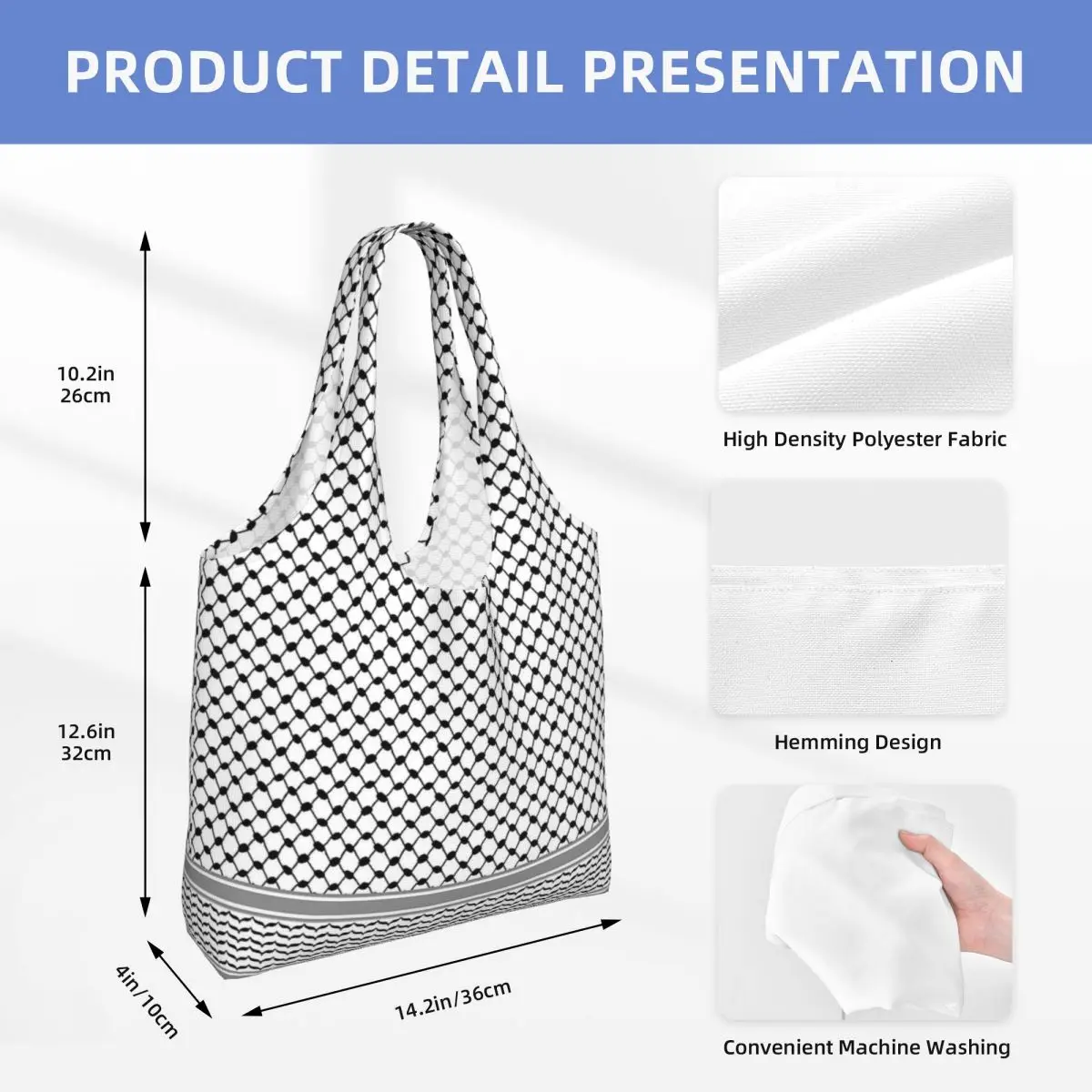 Traditional Palestinian Keffiyeh Print Shopper Bag Office Handbags Ladies Designer Shopping Bags Fashion Polyester Tote Bag