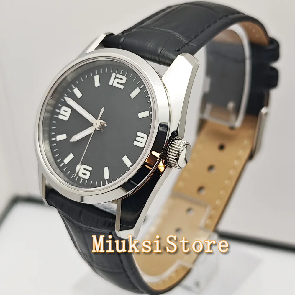 LOGO DIY Jam Tangan Pergerakan Otomatis NH35 Keperakan 36Mm Kustom Jam Tangan Casing Baja Tahan Karat Dial Merah Kaca Safir ﻿