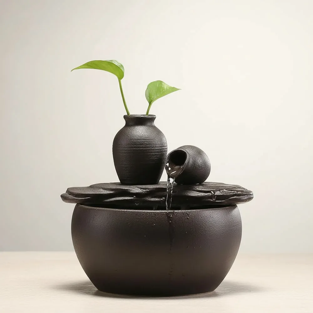 

Керамический настольный фонтан для дома и офиса, декор стола, водопад, релаксация, черный