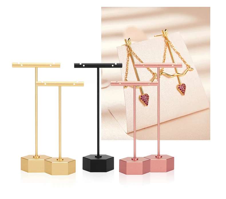 Modern Jewelry Earrings Display Stand Holder T Bar Rack Tower Metal Earring Bracket Organizer Ear Studs Hanging Storage Shelf