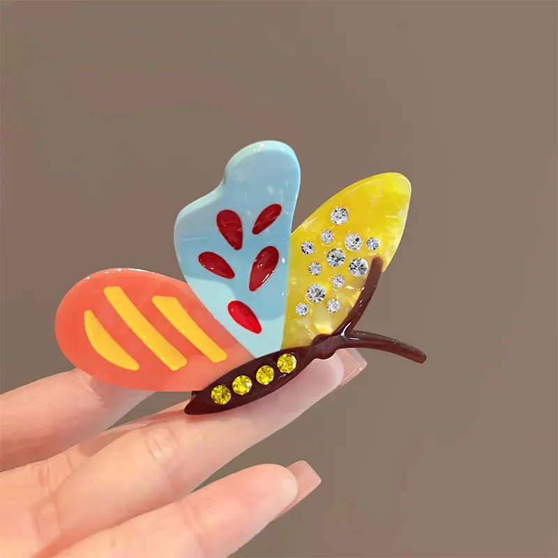 Sweet Butterfly Rhinestone Hair Claw Three-colour Acetate Crab Hair Clip Shark Catch Hair Accessories for Women Girls Hairpin