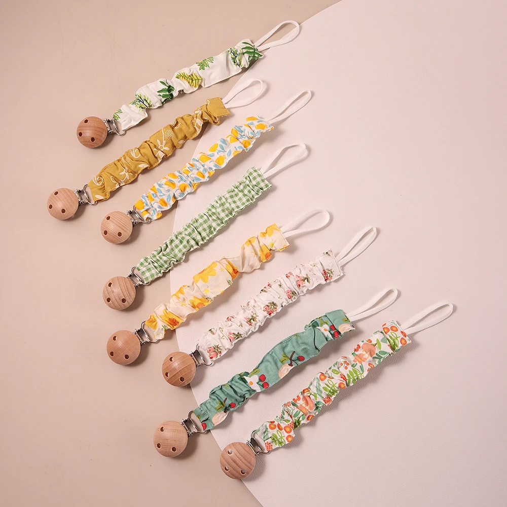 Fabric Pacifier Clip – Elastic Ruching & Fresh Style Pacifier Holder Soft Light Stylish Pacifier Strap Stretchy