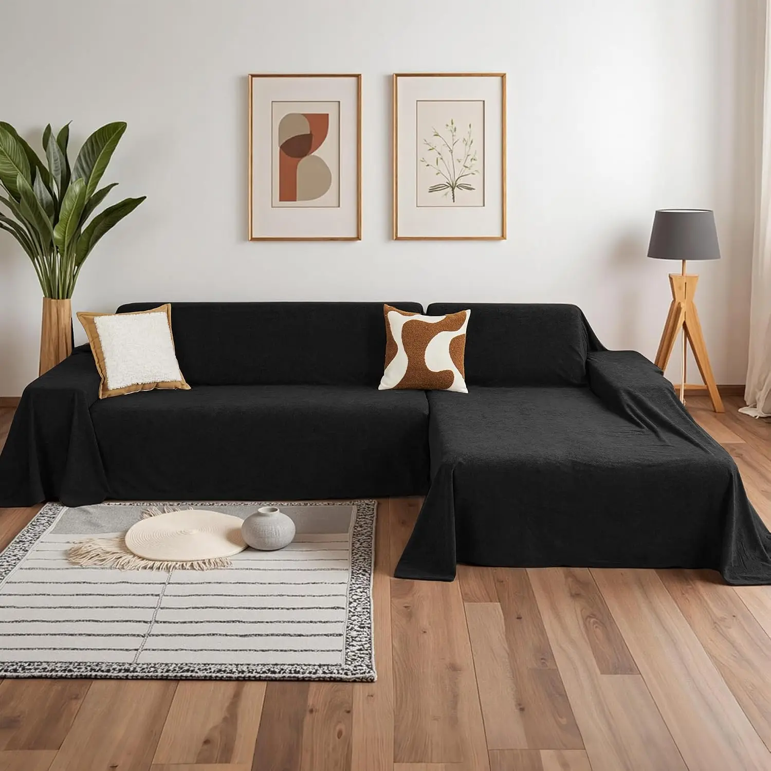 L Shaped Sofa Cover 2 Piece Washable Furniture Protector For Dogs Chaise Lounge Cover 71x118 Black