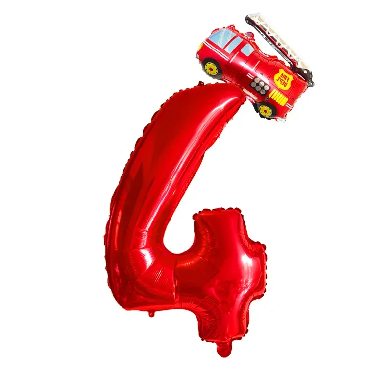 2pcs 32inch Red Number Balloons Mini Fire Truck Foil Balloons 1 2 3 4 5 6 7 8 9 Years Birthday Party Decora Baby shower Kids Toy