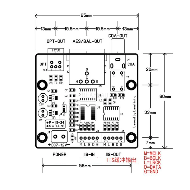 IIS To S/PDIF Output Coaxial /Fiber /AES/IIS Output Compatible with Italian USB Interface