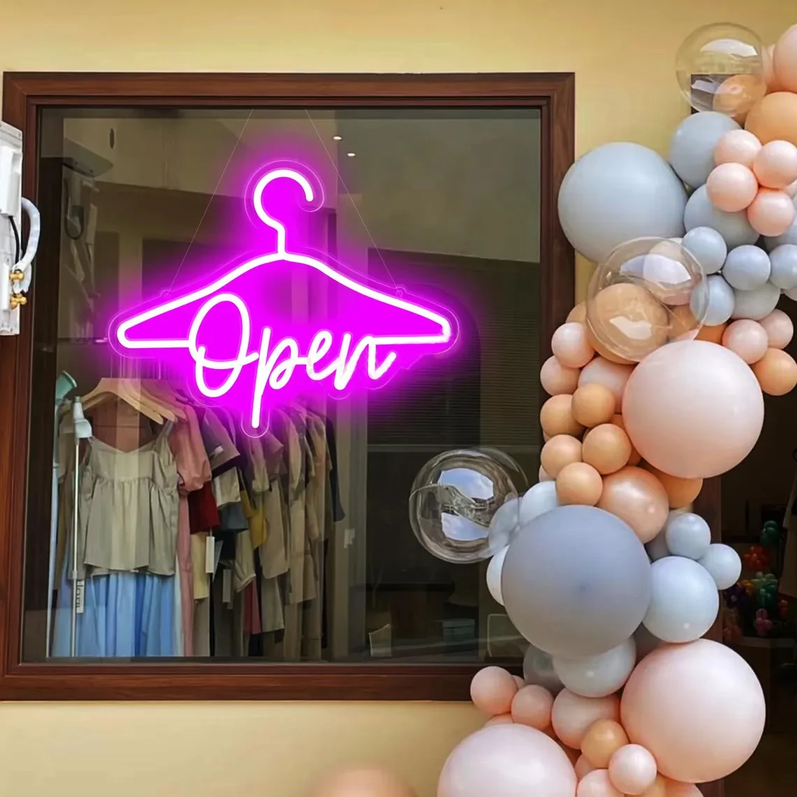 Open Neon Sign Clothing Hanger Style Shop Open Art Decor Clothing Store Wall Decor USB Hanger Neon