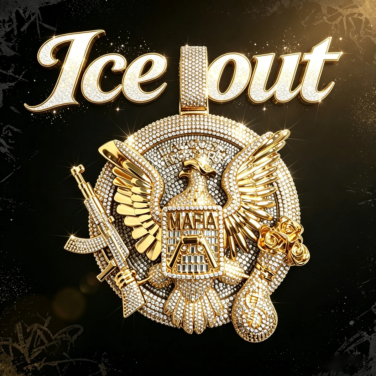 Iced Out Mafia Eagle Pendant For Men Fully Micro Paved Shiny CZ 18K Gold Plated Hip Hop Necklace Charm Unique 3D Design With Eagle Gun Rose And Money Bag Symbol Statement Bling Fine Jewelry Gift For Rapper Street Style Party Daily Performance Club Wear