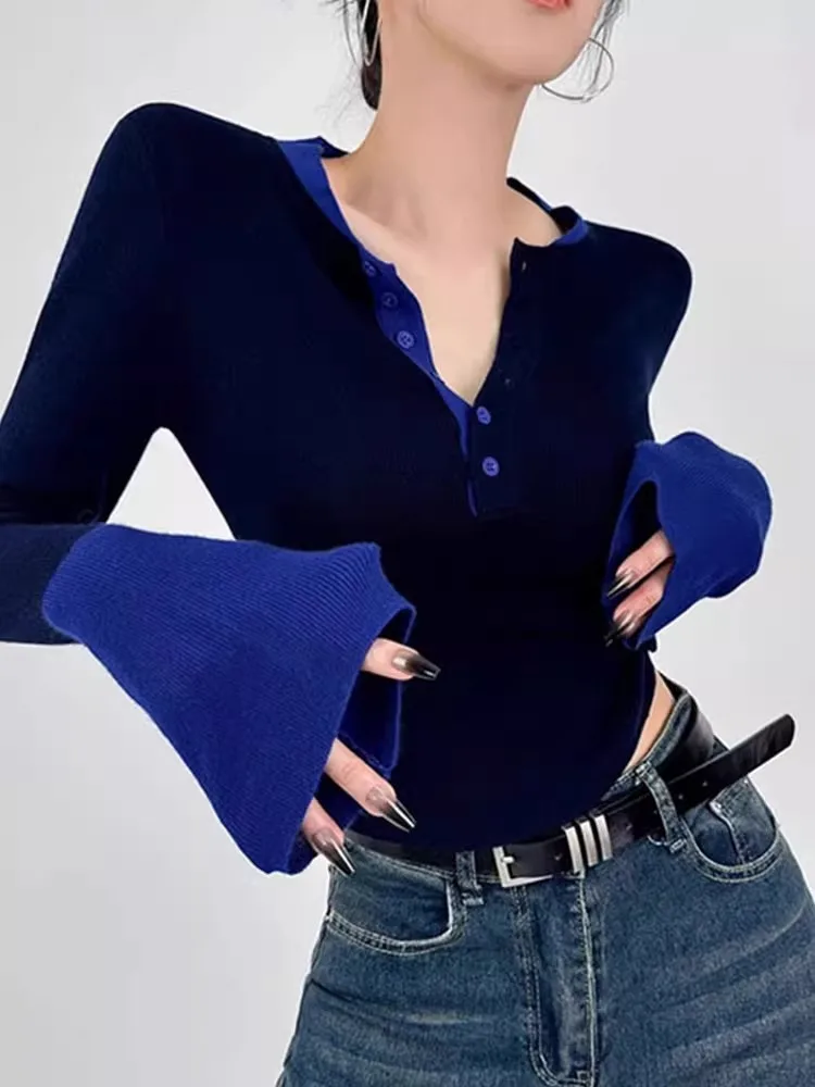 

Korean Sle Long Sve Knitted Sweater f Button Women's Inner Wear Slimming Top Faionable Winter Commute Wind