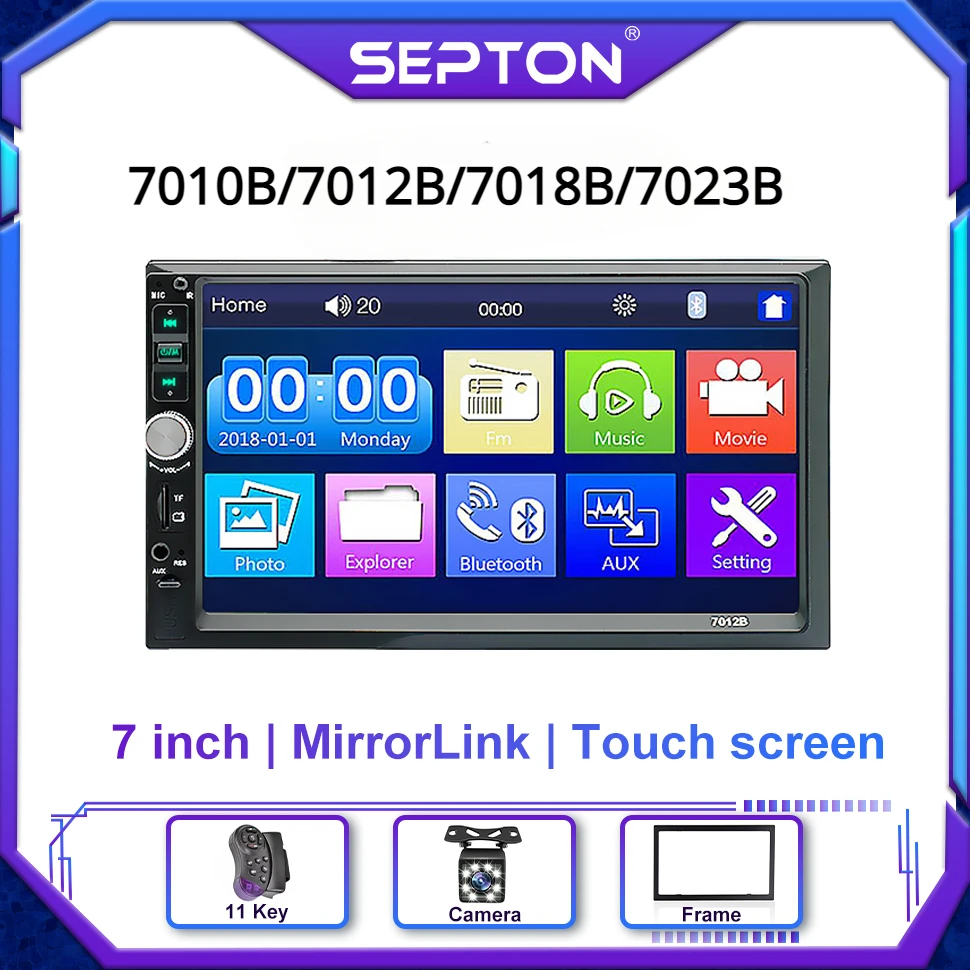 

SEPTON 7Inch Car Radio Stereo Automotive for Universal Car MP5/FM/BT/USB Multimedia Video Player 2Din CE Support Mirror Lin-k