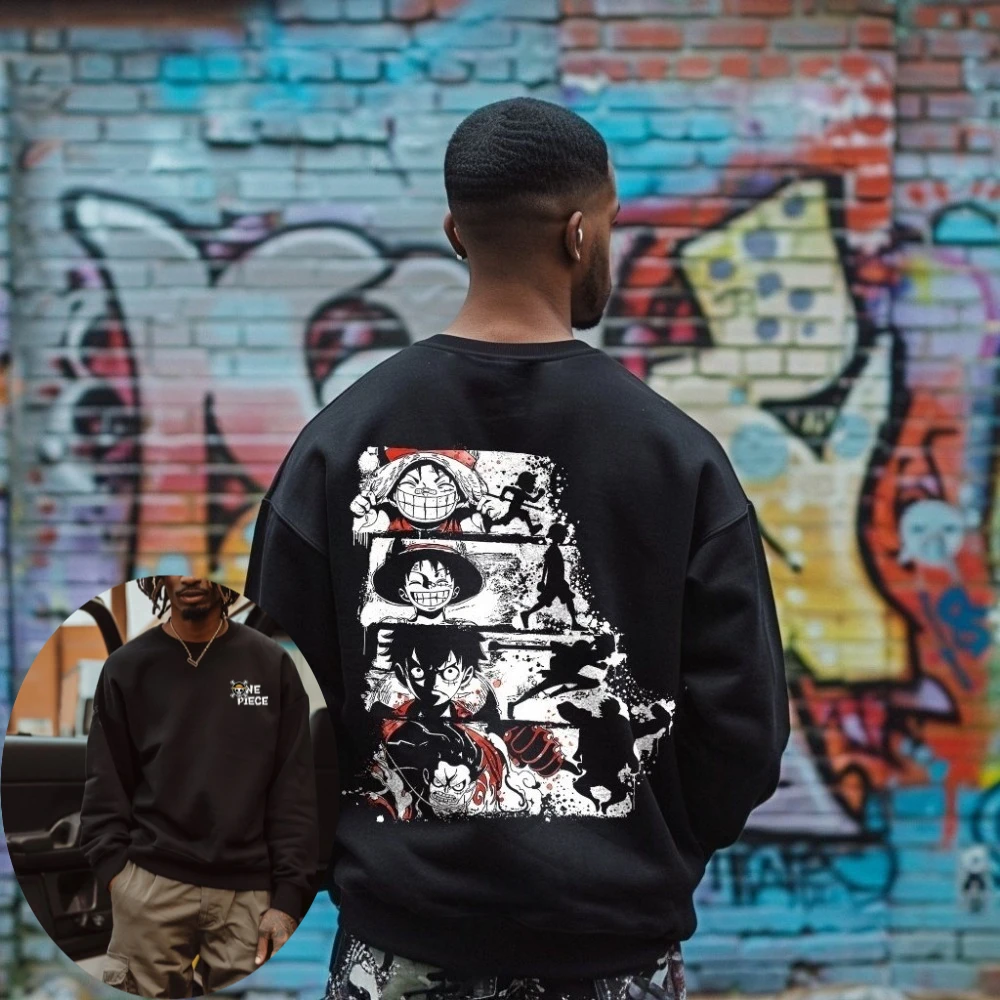 Męska bluza One Piece Monkey D. Luffy Anime z kapturem, wiosenno-jesienna bluza chłopięca z długim rękawem, zestaw dla rodziców i dzieci, zimowa.