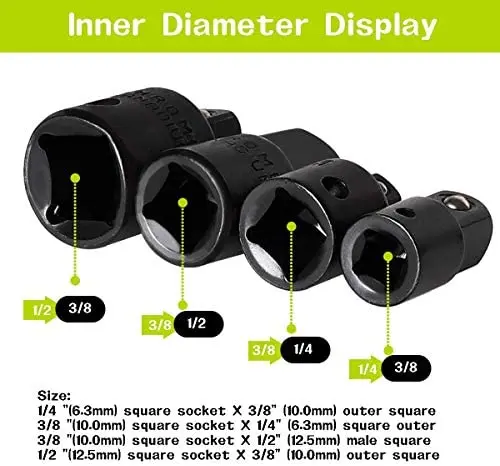 12 Chiếc Máy Khoan Ổ Cắm Adapter Và Giảm Tốc Bộ Mở Rộng Bộ Chuyển Máy Khoan Vào Tốc Độ Cao Hạt Driver 1/4 ", 3/8" Và 1/2 "Ổ