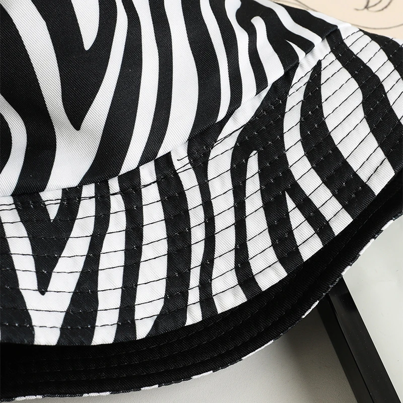 New Fashion Spring Summer Black White Zebra Print Bucket Hat Panama Fisherman Hat For Women Men bob Hip Hop Cap 2023