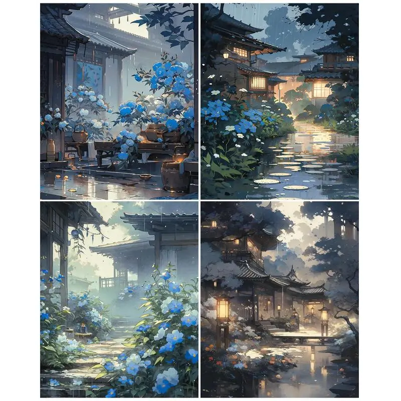 

GATYZTORY Frame Painting By Numbers For Handicraft Courtyard Landscape Number Painting Home Decors On Canvas Acrylic Paints