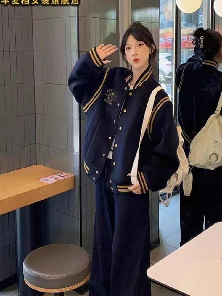 

Baseball Jackets Hiphop Womens Spring Versatile Detachable Outdoor Athletic Activewear Sporty Adjustable Cuffed Trendy Pocket OL