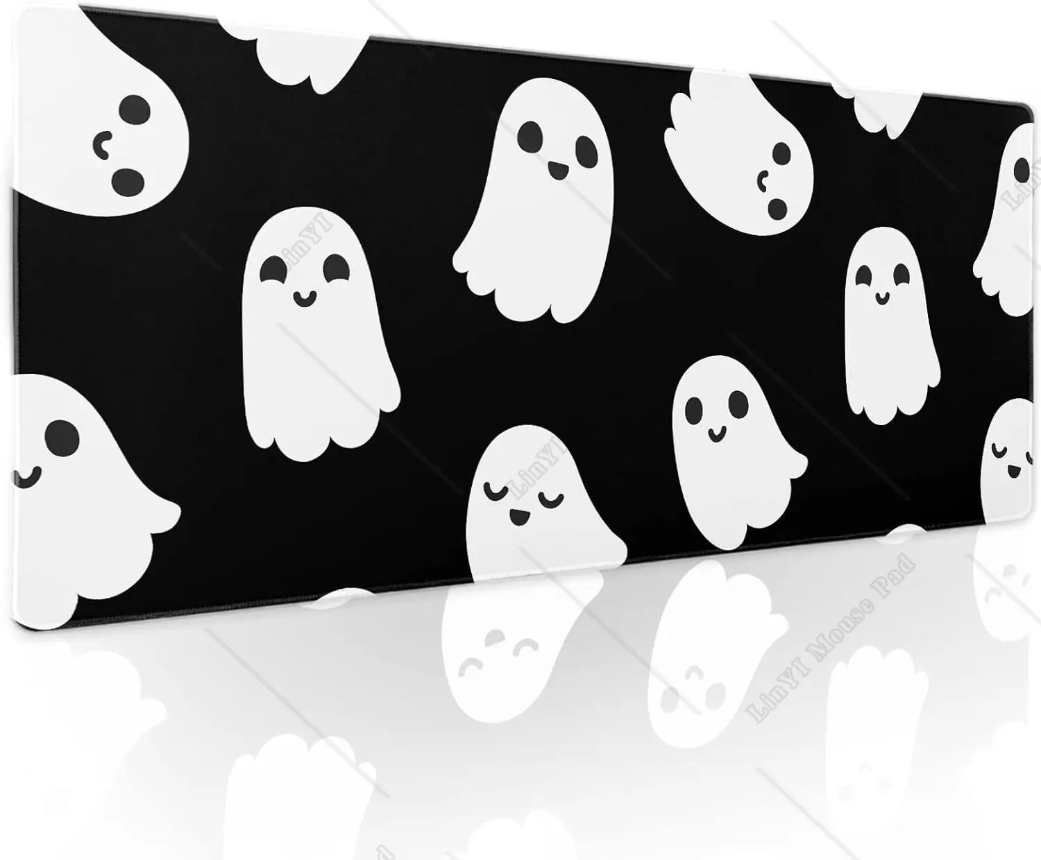 Halloween Cute Ghost Mouse Pad Cartoon Spooky Funny Desk Mat Non-Slip Rubber Base Stitched Edge Large XL  Mousepad for Laptop