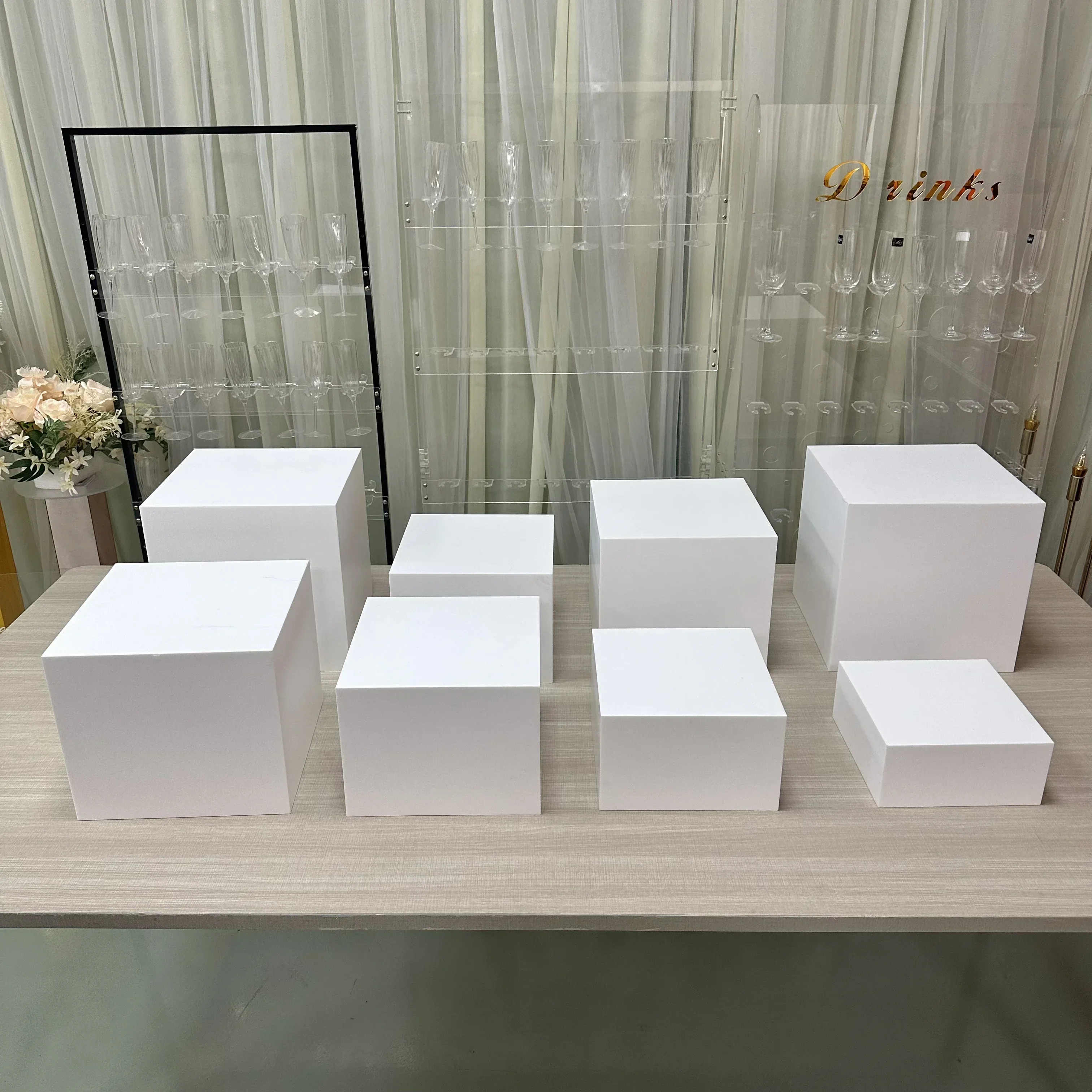 White Buffet Acrylic Riser Cube ,Wedding Display Nesting Square, Food Dessert Pedestal Box