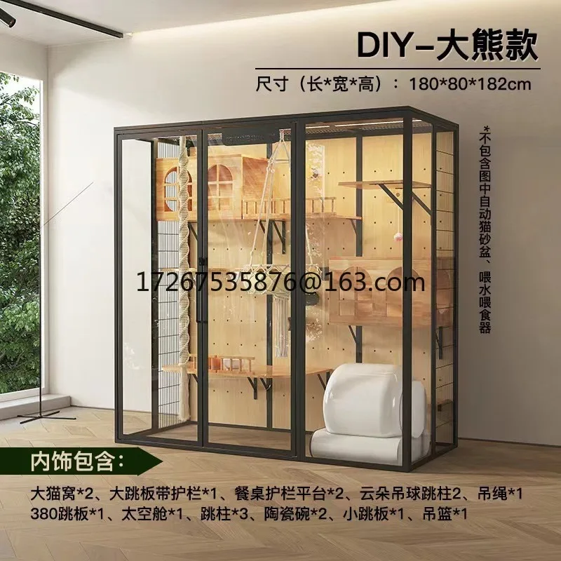 

Meow Zan Big Bear Cage Cat Villa Panoramic Glass Solid Wood DIY Cat Nest Pet House Panoramic Glass Cat Cage