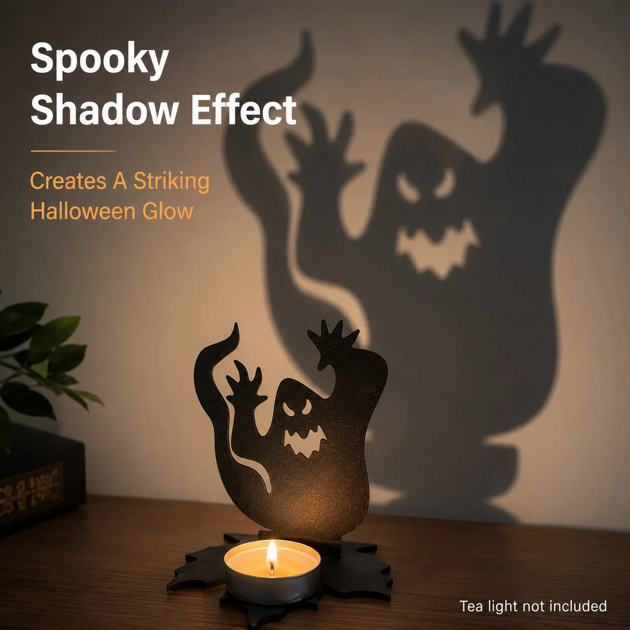 1/2PCS Halloween Ghost Shadow Tea Light Candle Holder Wooden Spooky Candlestick Stand for Table Party Home Haunted House Decor