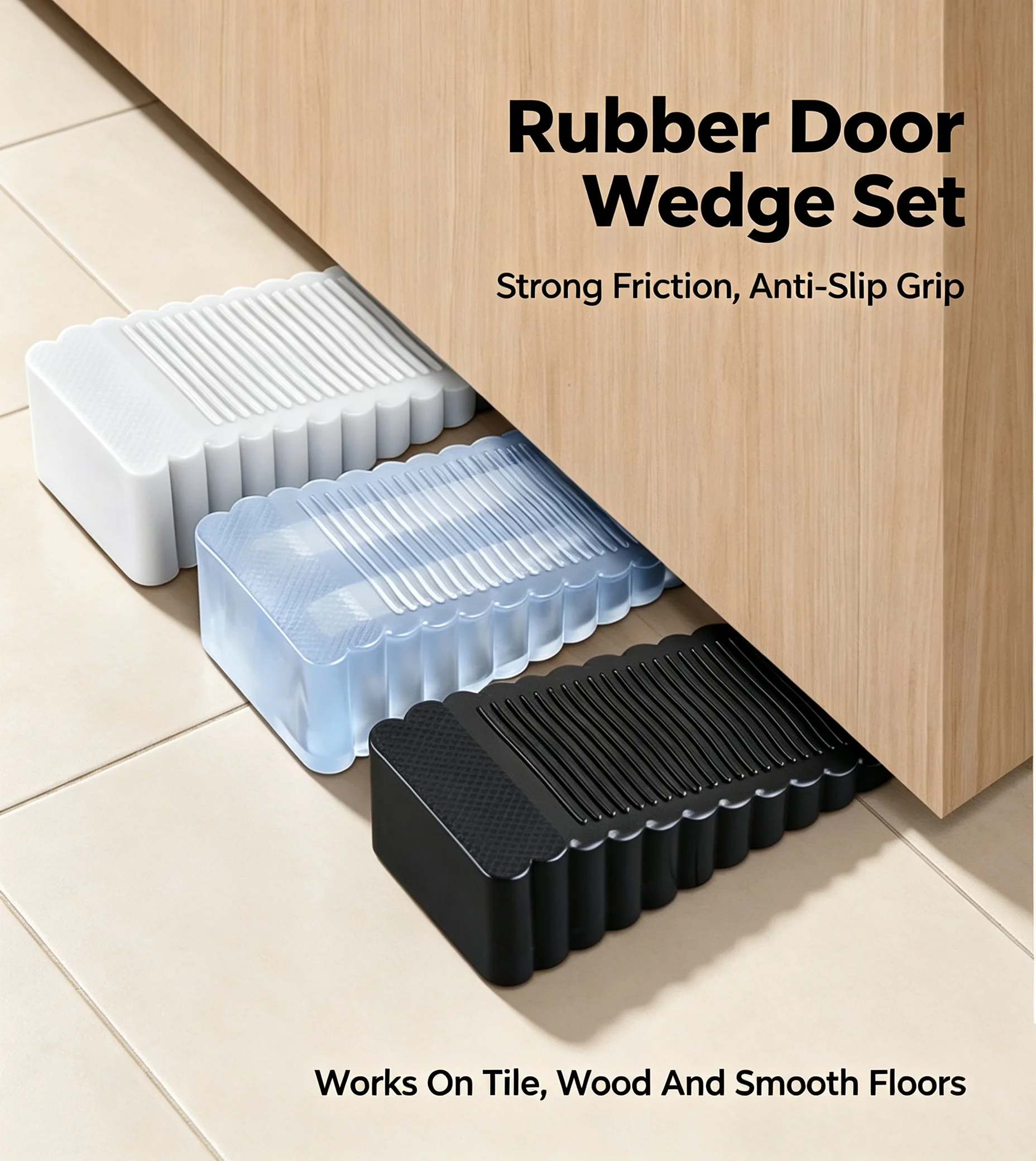 No-Drill Door Rear Retainer Silicone Safety Wedge Stopper Rubber Impact Block for Household Office Door Protection