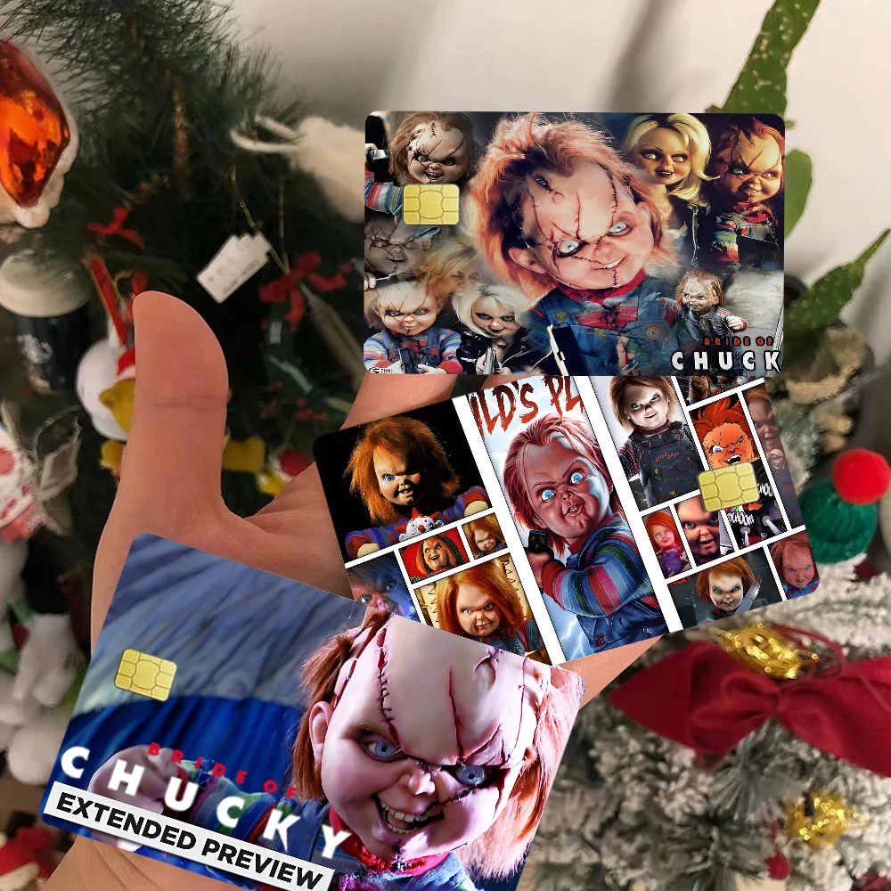 Horror Doll Chucky Cartoon Credit Card Skin Stickers For Bank Card Bus Metro Card Sticker Waterproof Women Gift