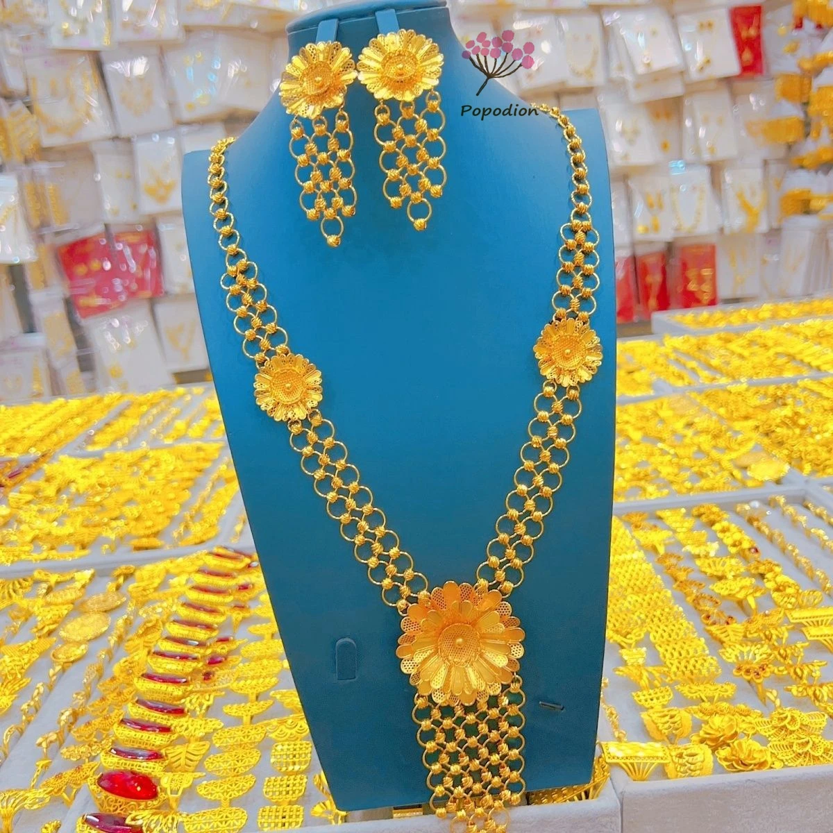 New Dubai 24K Gold Plated Necklace Earrings for Women\'s Wedding Party Jewelry Set DD10467