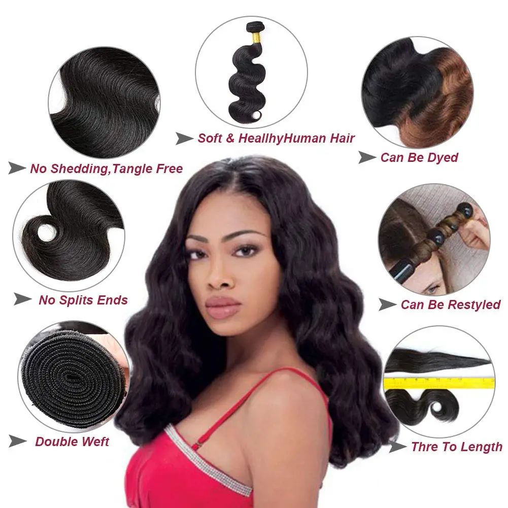 Pretty Diary Hair Weave 10-30 Inch body Wave 10A Human Hair Bundles Double Weft Virgin Hair Extension Can Be Dyed and Bleached