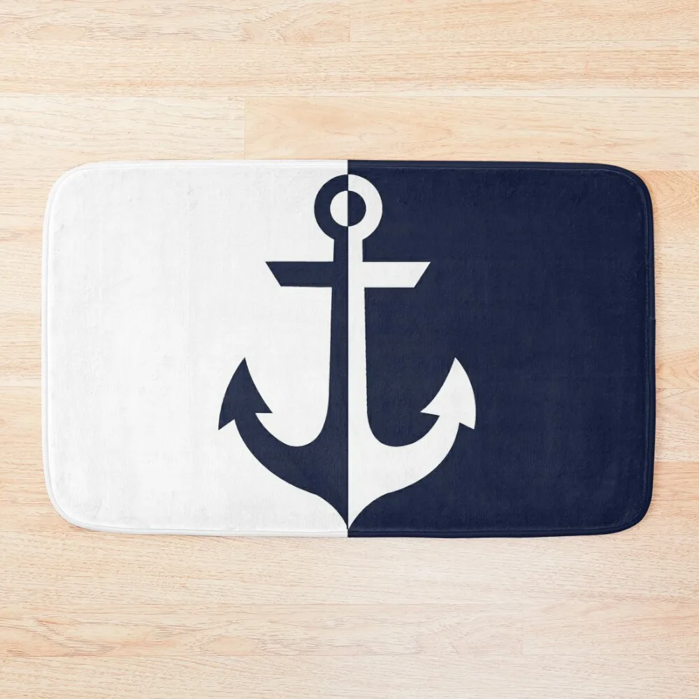 Nautical white and navy blue anchor Bath Mat Home Decor For Toilet Slip-Resistant Living Room Rug Mat