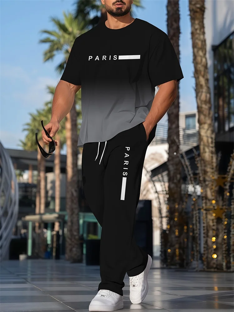 

2025 Autumn Casual Fashion Men's Round-neck Top And Casual Trousers, Urban Street Trend 2pcs Trousers Set, Daily Casual S-2XL