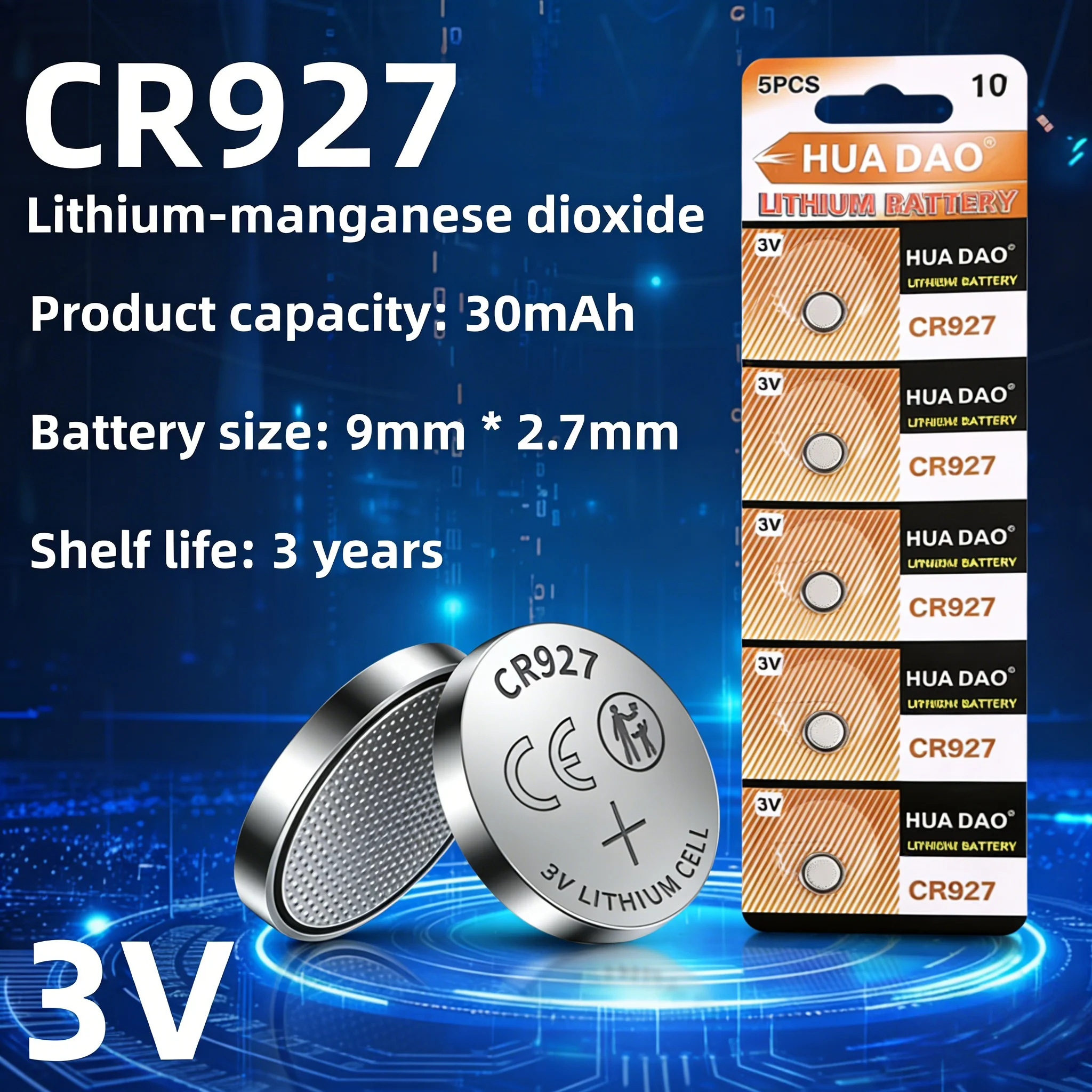 

3V Lithium Battery CR927 Button Coin Cells 927 DL927 BR927 LM927 ECR927 BR927-1W 5011L for Watch Remote Toy Calculator