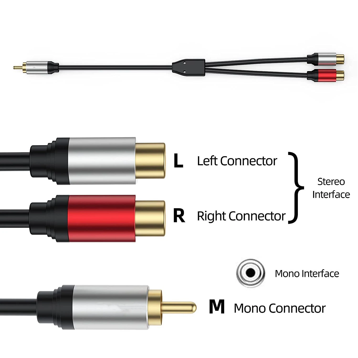 0.3m 1FT RCA Audio Cable 1 Male to 2 Female RCA Y Splitter Adapter Cord Gold Plated Plug for Speaker Amplifier Sound System