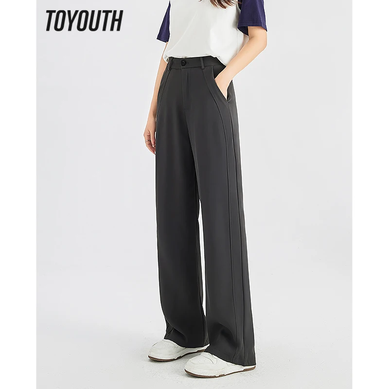 

Toyouth Women Pants 2023 Summer Straight Loose Wide Leg Trousers Side Splicing Business Outwear Long Suit Pants