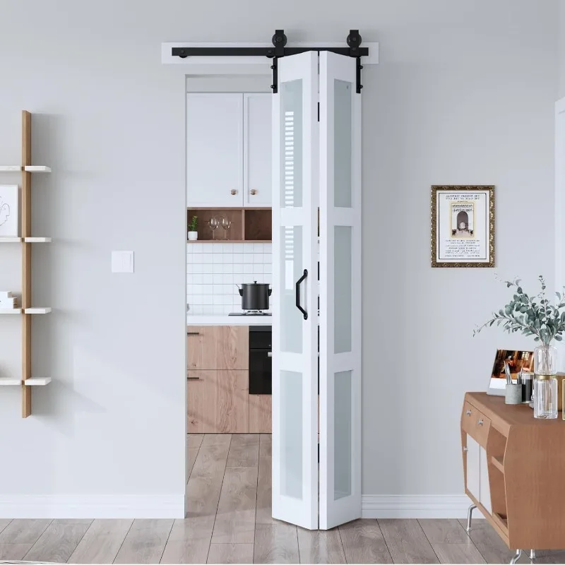 

30"x 84" (Double 15" x 84") Bifold Barn Door, Bifold Sliding Barn Door with Hardware Kit, Solid MDF Wood Slab Covered w