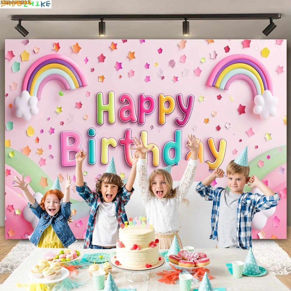 

Colorful Balloon Rainbow Theme Photography Backdrops Happy Birthday Party Decoration Baby Shower Photo Studio Background IR-01