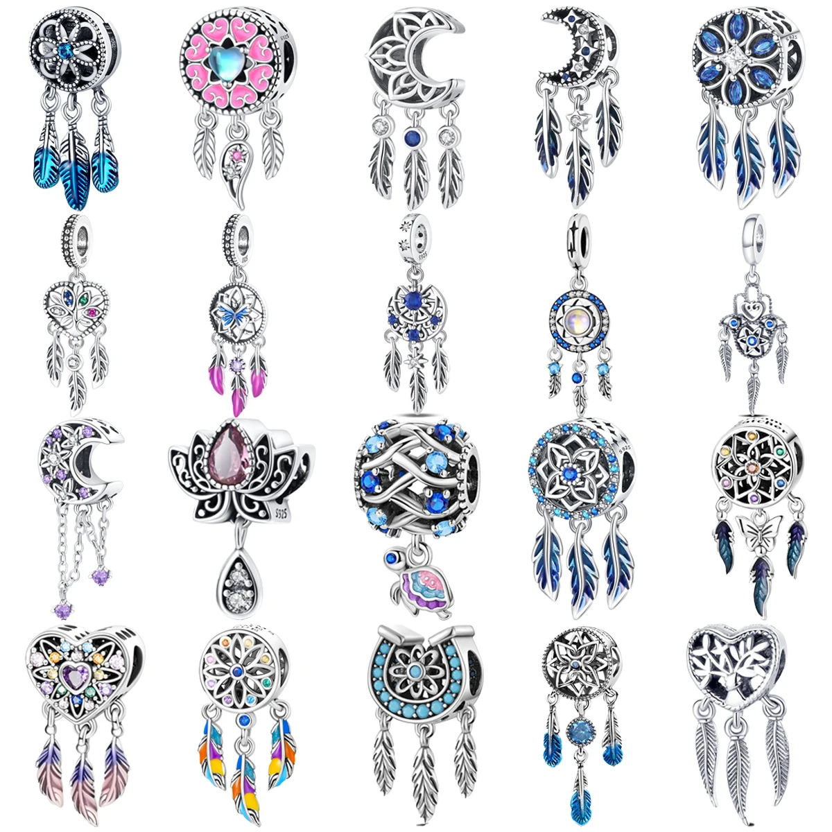 

Original 925 Charms Sterling Silver Feather Horseshoe Moon Lotus Turtle Pendant for Pandora DIY Bracelet Ladies Jewelry Gift