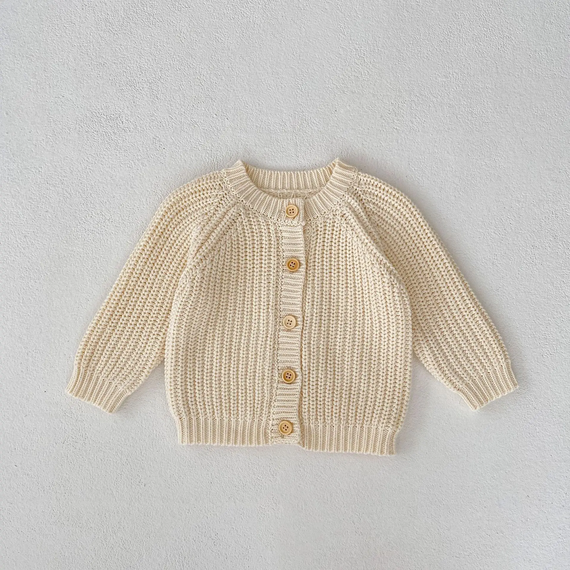 Baby Sweater Coat Autumn 2026 Solid Color Beige Knitted Girl's Sweater Long-sleeved Coat 0-3Year Kid's Cardigan Sweater