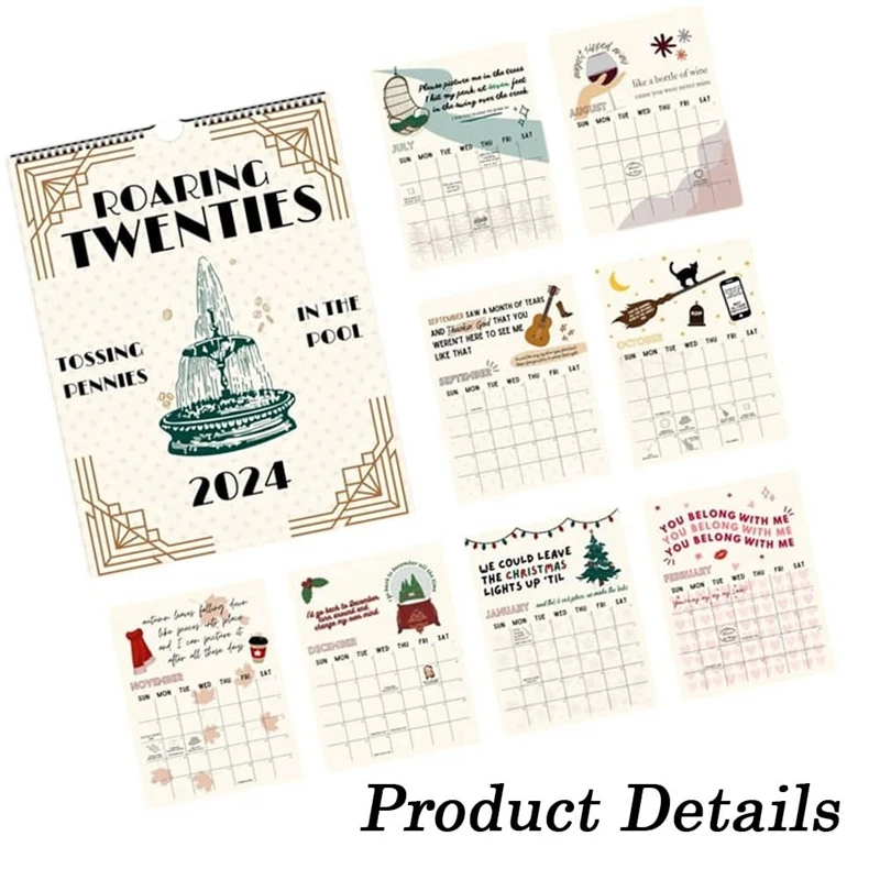 2024 Roaring Twenties Calendar Wall Calendar, 12 Monthly Calendar Planner, Funny Hanging Monthly Wall Calendar